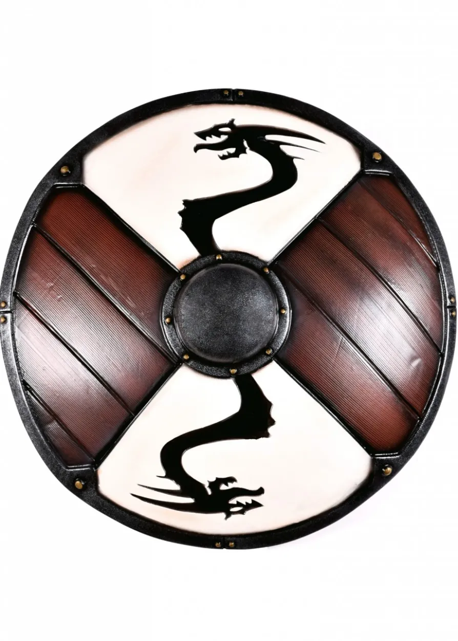 Wikingerschild mit Drachenmotiv, weiß