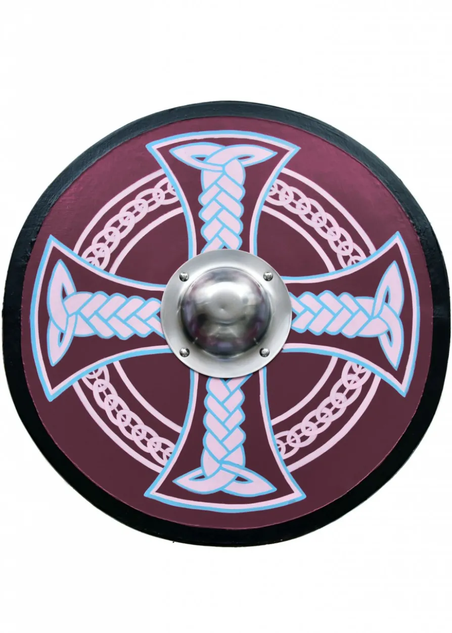 Wikingerschild mit Keltenkreuz-Motiv, handbemalt, 61 cm