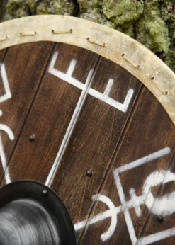 Wikingerschild 'Vegvísir' mit Rohhaut-Umrandung, 60 cm
