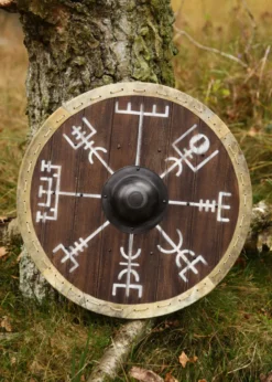 Wikingerschild 'Vegvísir' mit Rohhaut-Umrandung, 60 cm