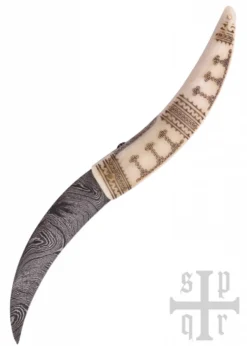 Wikinger-Taschenmesser aus Damaststahl mit Knochengriff