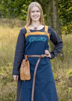 Wikinger Trägerkleid / Schürzenkleid Hilja mit Stickerei, blau