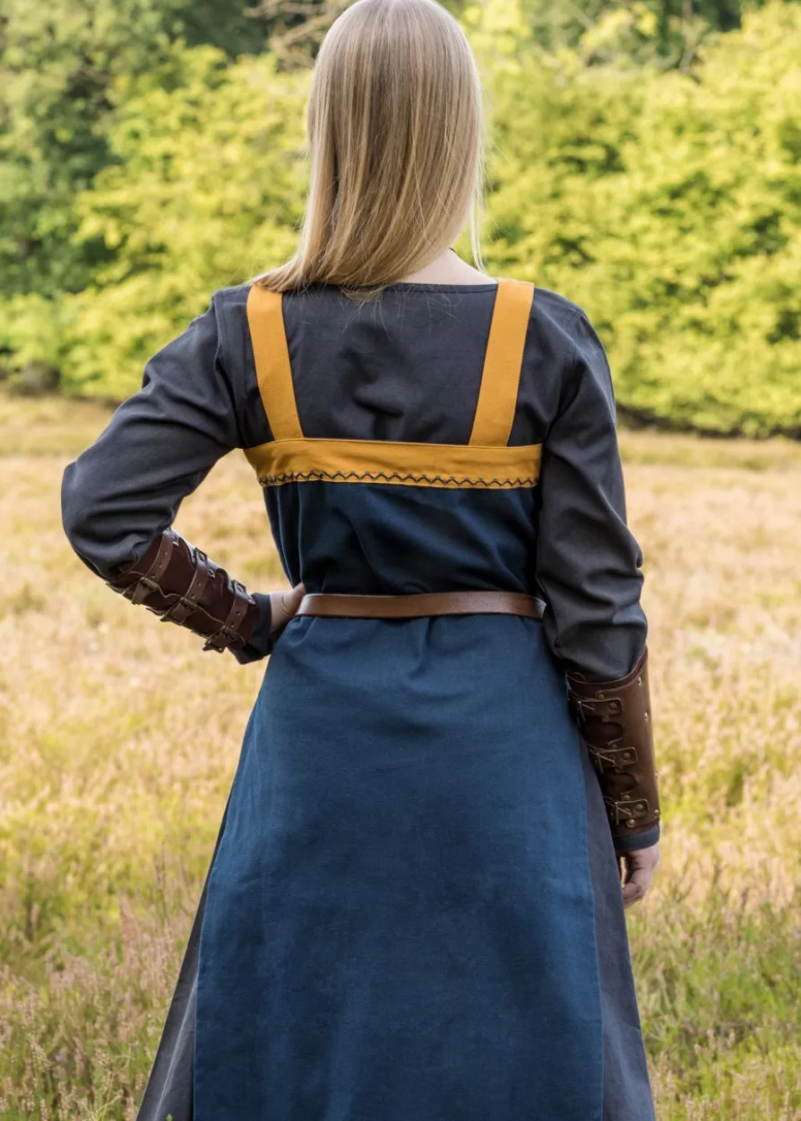 Wikinger Trägerkleid / Schürzenkleid Hilja mit Stickerei, blau