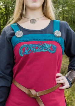 Wikinger Trägerkleid / Schürzenkleid Hilja mit Stickerei, rot