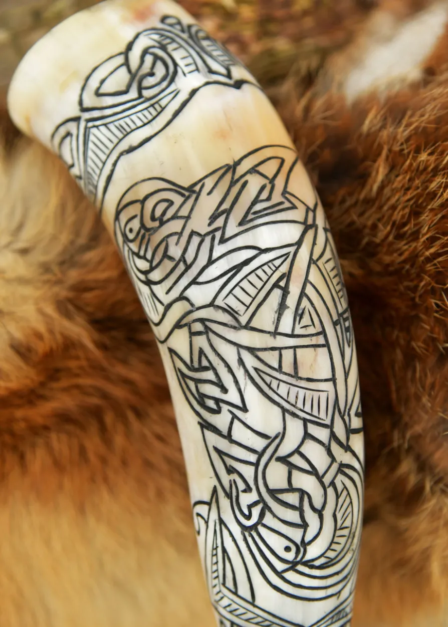 Wikinger-Trinkhorn mit Fenrir-Motiv