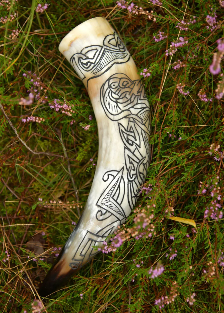 Wikinger-Trinkhorn mit Fenrir-Motiv