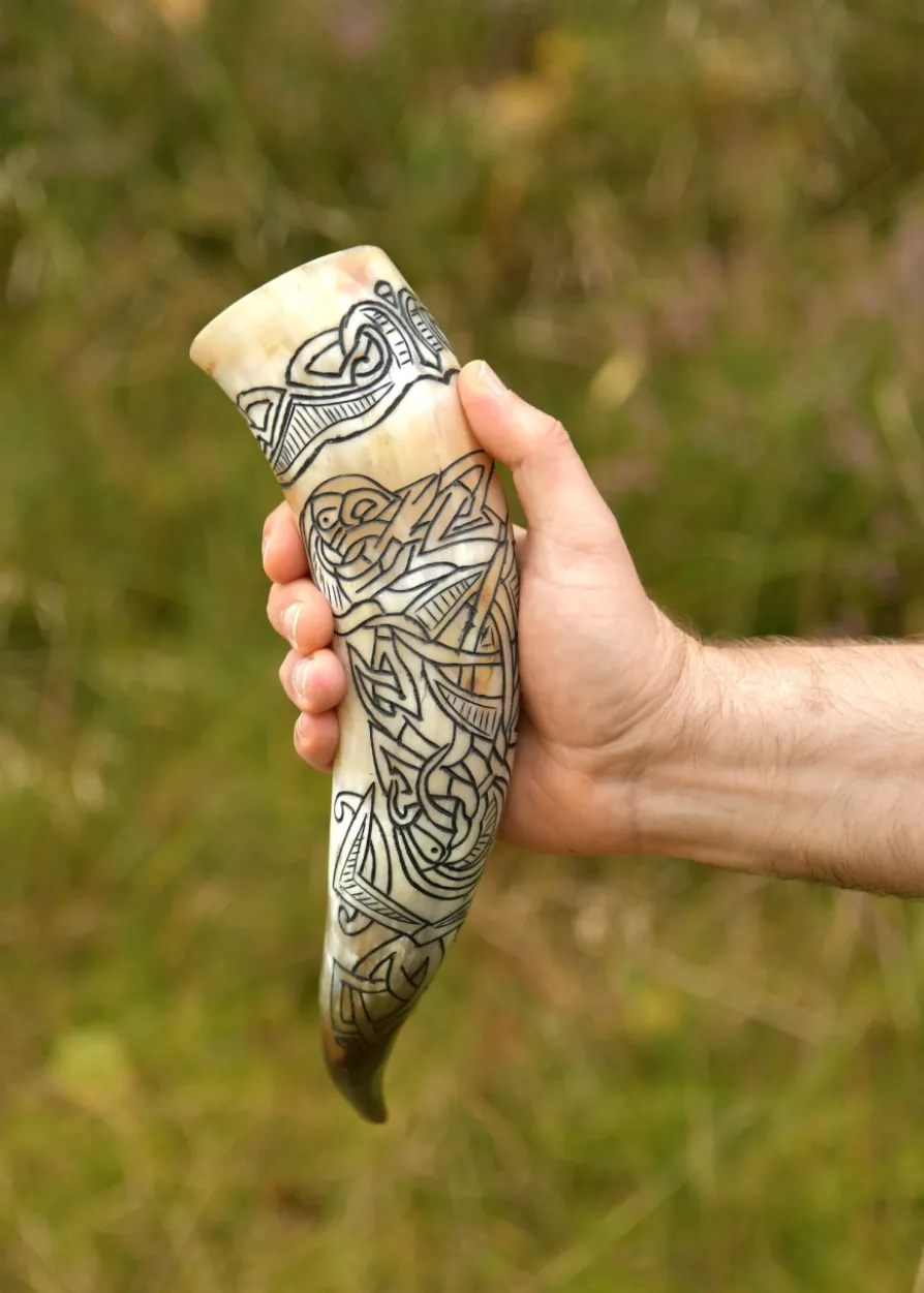 Wikinger-Trinkhorn mit Fenrir-Motiv