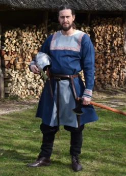 Wikinger Tunika Halvar mit Stickerei, blau