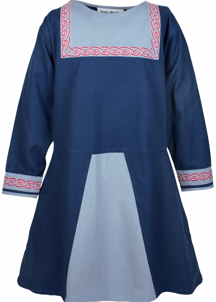 Wikinger Tunika Halvar mit Stickerei, blau