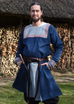 Wikinger Tunika Halvar mit Stickerei, blau