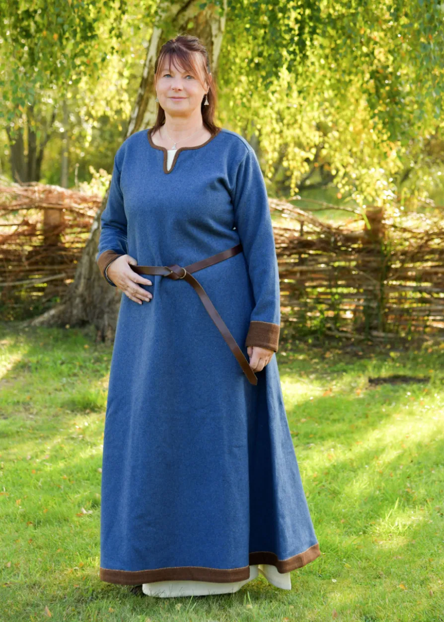 Wikinger Wollkleid Lykka, blau-braun