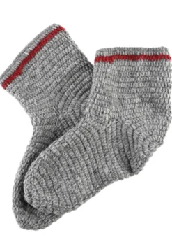 Wollsocken, gehäkelt, grau-weinrot