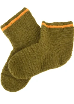 Wollsocken, gehäkelt, grün-gelb