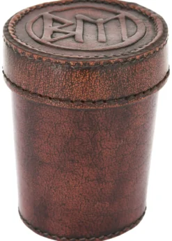 Würfelbecher aus Leder mit Deckel, BM-Prägung, braun