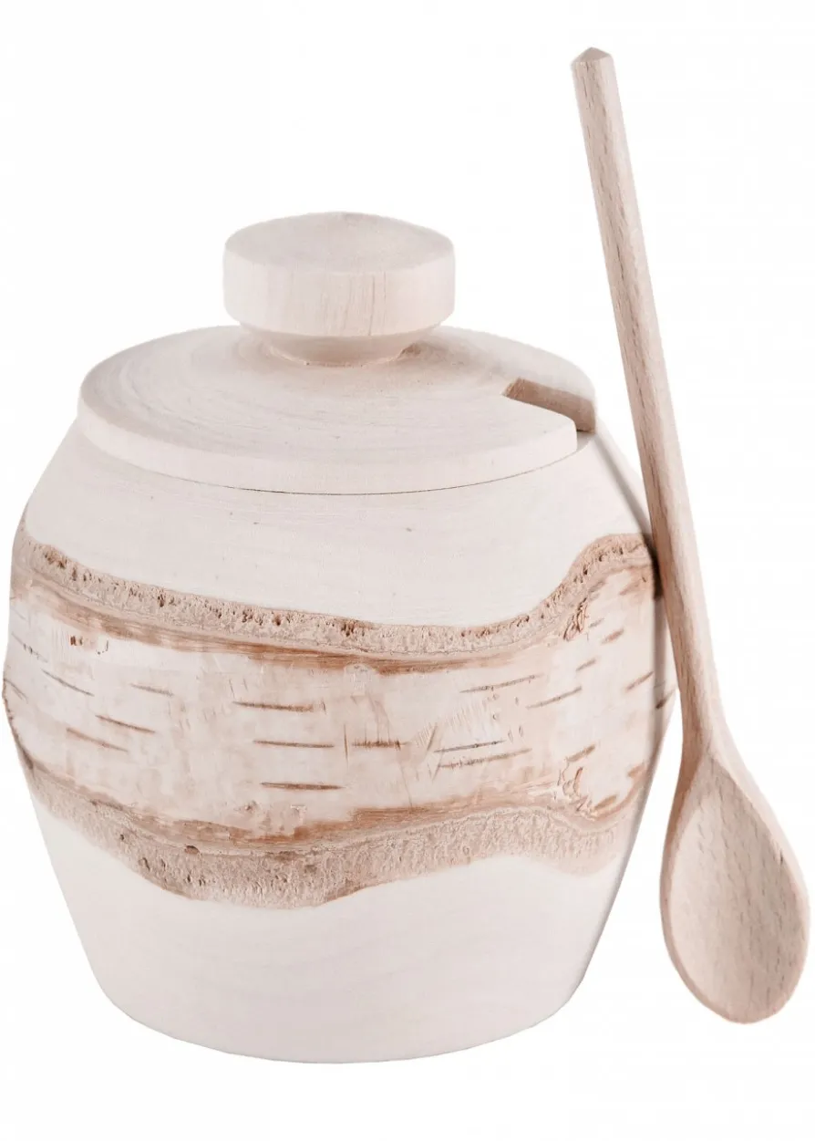 Zucker/Salzdose aus Birkenholz m. Löffel ca. 12 x 11 cm